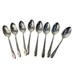 VTG 50's Oneida Tudor Plate Silver TableSpoons Bridal Wreath Set Of 8 7495